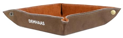 DEMHAAS Premium Ablageschale aus Echtleder, Taschenleerer aus Büffel-Nubukleder außen & Rindsveloursleder innen, Valet Tray für Schlüssel, Handy, Uhr & Schreibtisch, Ablagetablett (Braun)