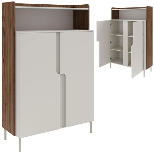 Beautysofa24 POSITIVO Highboard 103,2x160x42 cm, Kommode 2-türig mit offenen Fächern, Schrank mit Tip-ON-System (Push-to-Open), Wohnzimmerschrank, Alba Nussbaum