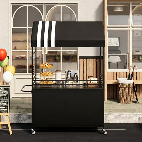 CSstone Chariot de Vente Portable avec auvent, Chariots Alimentaires Mobiles avec Roues verrouillables, présentoir de Rue Robuste de 215 cm de Haut pour événements intérieurs et extérieurs