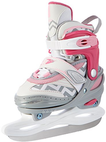 Nijdam Mädchen Eiskunstlauf Schlittschuhe Verstellbar Semi Softboot, weiß/Rosa/Grau, 34-37