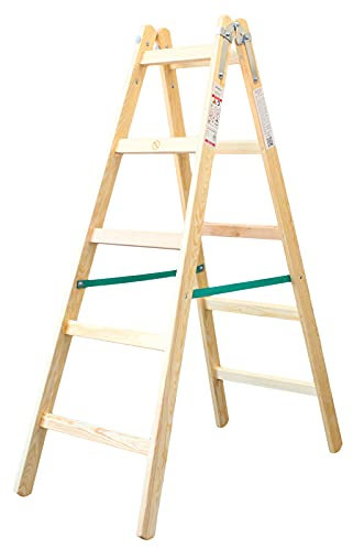 Holzleiter Standard 2x5 Stufen 150kg klappbare Malerleiter Klappleiter Doppelstufenleiter mit Eimerhaken