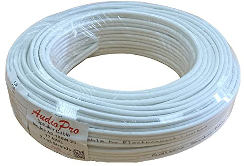 AudioPro Loud Speaker Cable – 2 x 17AWG / 2x 93 Multi-Strand –for Home Audio Hi-Fi Surround Sound etc – White – 25m (25m, White)