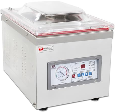 Beeketal 'DZ-400T' Profi Kammer Vakuumierer mit 2 Impuls Schweißleisten, elektronisch gesteuertes Vakuumiergerät mit 20m³/h Absaugvolumen und integriertem Impuls Folienschweißgerät, Tischgerät