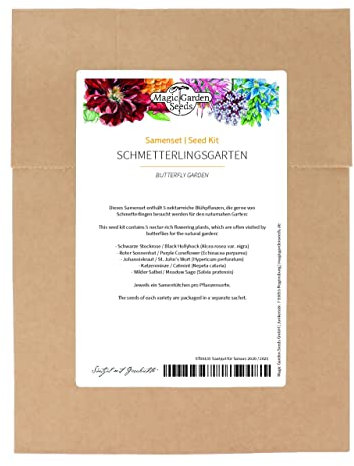 Jardín de Mariposas- Se de de semillas con 5 plantas de floración de alto contenido en néctar, perfectas para la alimentación de abejas, mariposas e insectos beneficiosos.