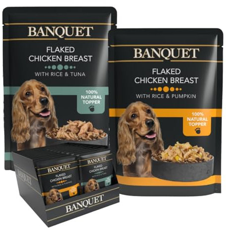 HiLife Banquet Adult Wet Dog Food, Flaked Chicken Breast with Rice & Tuna / Flaked Chicken Breast with Rice & Pumpkin, 100% Natural Ingredients (30 Pouches x 100g)