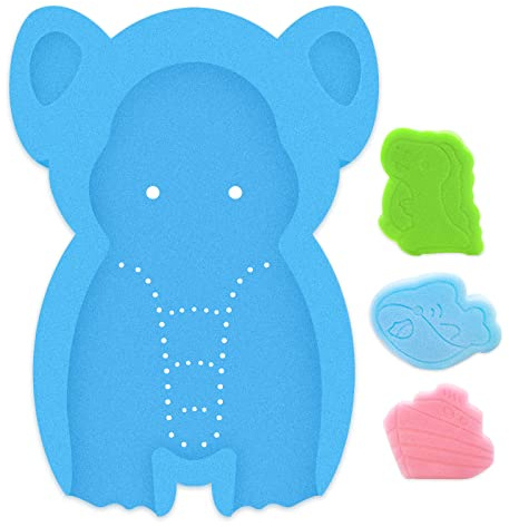 HALLO Esponja de baño suave para bebé, diseño de elefante, tapete de baño para recién nacido, cómodo, antideslizante, sin olor (azul)