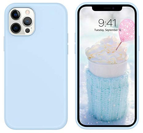 DUEDUE Compatible with iPhone 12 Pro Max Case 6.7, Liquid Silicone Soft Gel Rubber Slim Cover with Microfiber Cloth Lining Cushion Full Protective Case for iPhone 12 Pro Max 2020, Blue