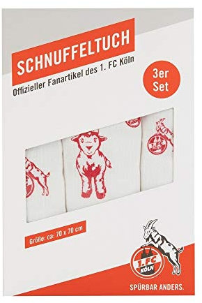 1. FC Köln Baby Mulltuch 3er Set Schnuffeltuch, Spucktuch, Schmusetuch, Kuscheltuch - Plus Lesezeichen I Love Köln