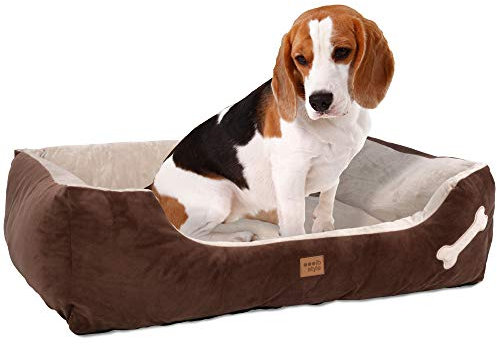 ib style Buddy Hundebett, Hundekorb waschbar, Hundecouch, Schlafplatz mittelgroße Hunde, Hundesofa, Abnehmbarer Bezug, M Braun