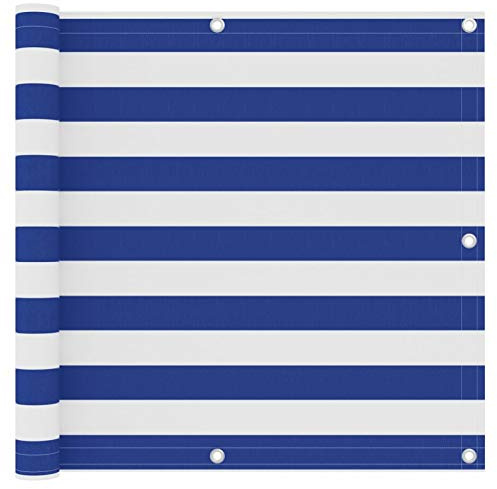 Festnight Balkon Sichtschutz Balkonsichtschutz Balkonabdeckung Balkonbespannung Sonnenschutz Garten Balkonverkleidung wasserdicht Weiß und Blau 90x500 cm Oxford-Gewebe
