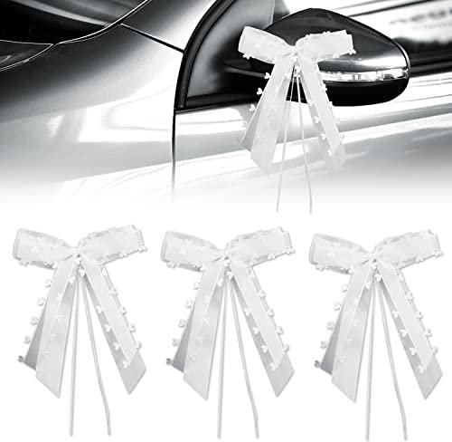 Aohcae 30 Stück Autoschmuck Hochzeit, Schleifen Hochzeit Deko, Hochzeitsschmuck Auto Handgemacht Satinband,für Hochzeit Party Geburtstag Geschenverpackung(Weiß)