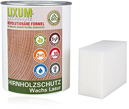 LIXUM PRO Biologische Hirnholz Wachs Lasur, Farbe:Schwarz 0.62, Inhalt:500 ml (ca.15m²), inkl. Zubehör:Schwamm