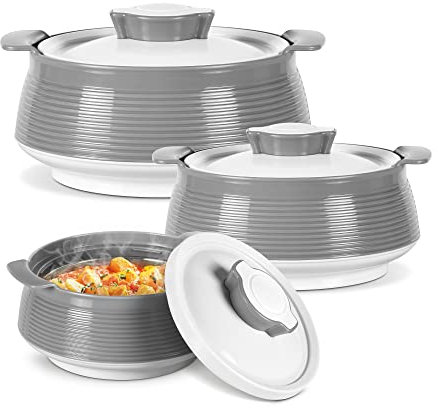Milton Venice Regular Insulated Inner Stainless Steel Casserole, Set of 3, (850 ml, 1.35 Litres, 1.85 Litres), Grey | BPA Free | Food Grade | Easy to Carry | Easy to Store | Ideal For Chapatti | Roti