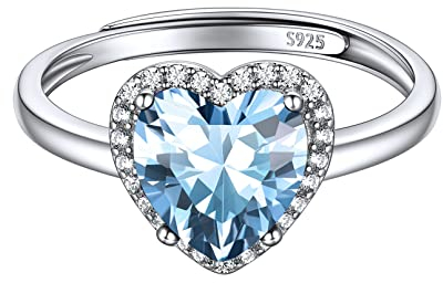 ChicSilver Herz Ring für Damen Silberring mit Zirkonia Ring Silber 925 Damen Verstellbar Ringe mit Herz Geburtsstein Fingerring mit Edelstein Aquamarin Vorsteckring Eternity Ringe für Geburtstag