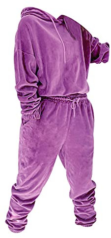 Tuta Velluto Donna Sportiva Completa Elegante Con Cappuccio Casual Casa Felpata Taglie Forti Larga Oversize Signora Invernale Larghe Tracksuit Viola M