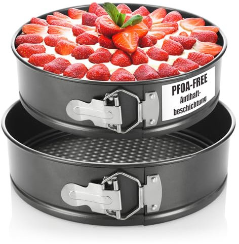 com-four® Set di teglie a cerniera da 2 pezzi per forni fino a 220°C - teglia con bloccaggio Ø 24 e 26 cm con rivestimento antiaderente senza PFOA (02 pezzi: set di teglie a cerniera)