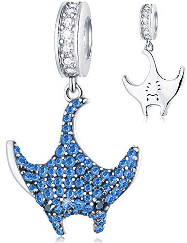 Manta Ray/Teufel Fisch Anhänger Charms mit Saphirblau CZ, Fit Pandora Meer Ozean Armband, 925 Sterling Silber Devil Fish Sea Ocean Bead, Geschenk für Schwester/beste Mutter/Freunde