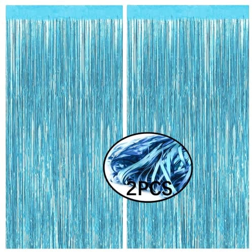 AMZJIMTOP Blue Tinsel Foil Fringe Curtain Party Decorations 2Pcs 3.3ft *6.6ft Metallic Tinsel Curtains Streamers Party Backdrop Foil Curtain for Birthday Party Wedding Holiday Decoration