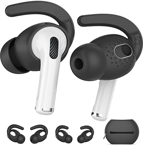 AhaStyle 2 Pairs AirPods 3 Ear Hooks Cover Silicone Earbuds Tips [Added Storage Pouch] Compatible with Apple AirPods 3 2021 (Large + Small, Black)