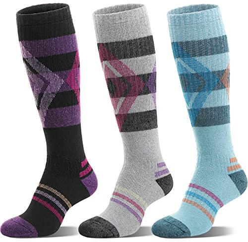 Welwoos Merino Wollsocken Skisocken Warme Thermosocken Dicke Thermo Wintersocken für Damen Herren Winter Geschenke Ski Socken 3 Paare(Blau/Schwarz/Grau,M)