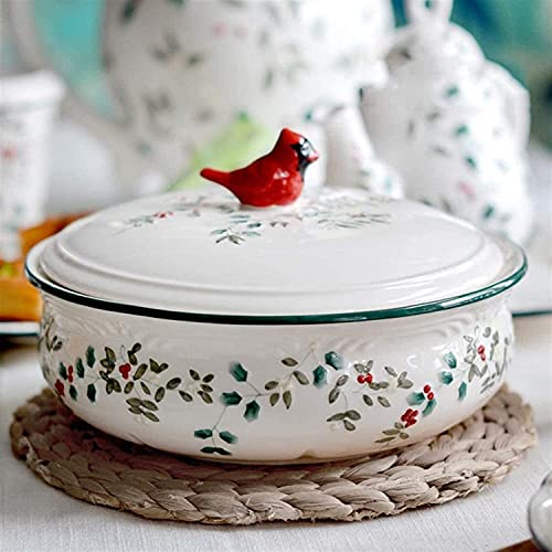 Platos de cazuela con Tapas Cazuela de Sopa Cacerola de cerámica Redonda con Tapa, cazuela Cubierta Vintage