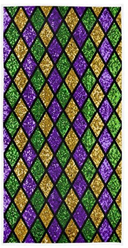 Happy Mardi Gras Handtuch Gold Lila Grün Büffel Plaid Küche Bad Wasserhahn Handtuch Maske Perlen Konfetti Maskerade Party Parade Fingerspitze Handtuch Set Sehr saugfähige Handtücher 40,6 x 76,2 cm