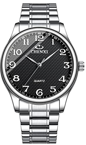 JewelryWe Herren Uhren Analog Quarz 30M Wasserdicht Armbanduhr Klassisch Einfach Edelstahl Armband Partner Freundschaft Uhr mit Digital Zifferblatt und Uhrenwerkzeug Schwarz