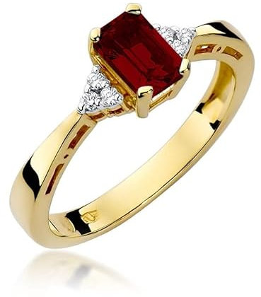 Damen Ring mit Granat 585 14k Gold Gelbgold Edelstein Diamanten Brillanten