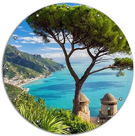 Wallario rundes Outdoor-Poster für Garten oder Balkon Italienische Küste, Motivbanner 90 cm Durchmesser