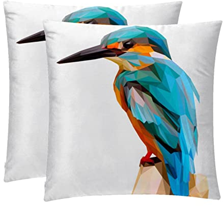 Lowpoly Kissenbezug mit Eisvogel-Motiv, 2 Stück, personalisierbar