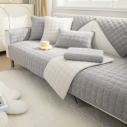 TUCVZVO Sofaschoner rutschfest 1 2 3 4 Sitzer Weicher Couchbezug L Form, Anti-Rutsch Sofaüberwurf, Sofahusse Sofa Überzug Ecksofa, Sofaschoner Für Hunde,Grau,1 pc 70x90cm