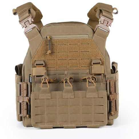 VOTAGOO Taktische Weste für Herren, Militär Plattenträger Weste, Atmungsaktive Paintball Weste, Plate Carrier Paintball Brustschützer (Brown)