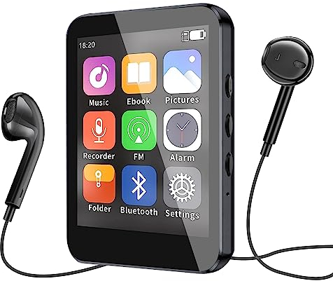 Lettore MP3 Bluetooth - Touchscreen da 2,4 pollici, lettore musicale portatile con suono HiFi Lossless da 64G, altoparlante incorporato, E-Book, radio FM, registratore vocale, auricolari inclusi