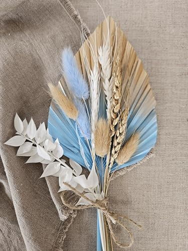 Dried Flower Cake Topper Spear Palm Bouquet (Blue and Gold Style 1)