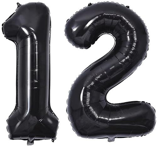Vthoviwa 40 Zoll/18 Farbens Luftballon Zahlen 12/21 Schwarz, Helium Luftballon 12/21. Geburtstag Foil Ballon, 0123456789,10-19,20-25,30,40,50,60,70,80,90, Folienballon 12/21 Party Dekoration