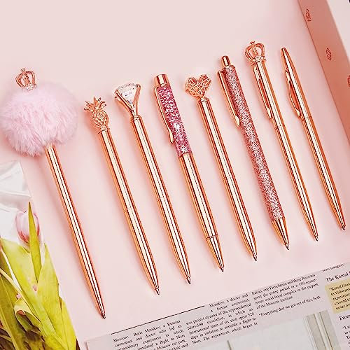 WEMATE 8-teiliges Kugelschreiber-Set, Bling-Kugelschreiber für Frauen, mädchenhafte Stifte, Kugelschreiber mit schwarzer und blauer Tinte, Geschenke für Hochzeit, Brautjungfer, Büro
