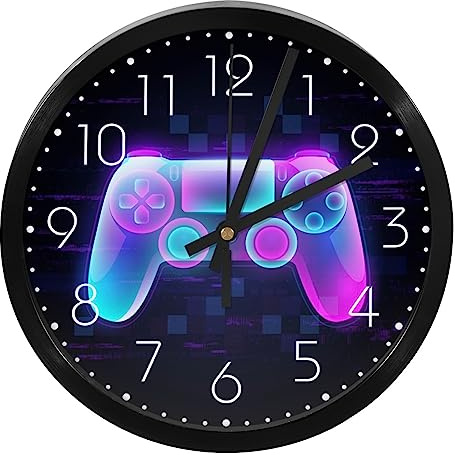 Wanduhr, Neon-Gaming-Controller, 24 cm, leise, nicht tickend, leicht zu lesen, modern, dekorativ, für Zuhause, Büro, Schule