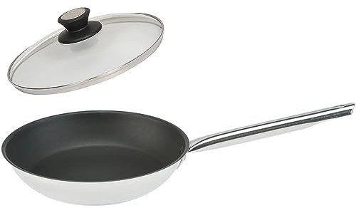 SKK große Gastro Bratpfanne Ø 32 cm & Glasdeckel mit Edelstahlrand - induktionsgeeignete Aluminium Antihaft Hochrand-Pfanne