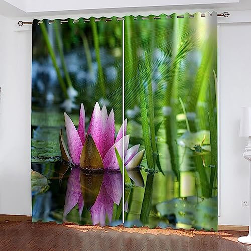 Vorhang Blickdicht Ösen Thermo Verdunkelungs Polyester Gardinen 2 Stück 3D Rosa Lotos Für Schlafzimmer Wohnzimmer Kinder Oder Babyzimmer - Bedruckte