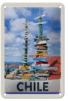 FEMER Blechschild Reise 12x18cm Chile Meer Strand Weg Schild Dekoration
