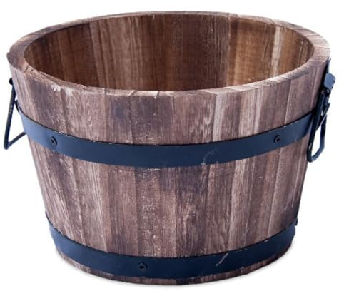 Fyne-Finds Round Burnt Wood Whiskey Barrel Planter 30cm, 12inch Garden Plant Pot with Handles Outdoor Tub