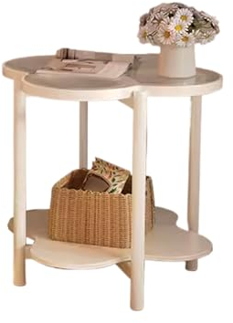 Mesa de Centro Cristal y Madera Vidrio Templado, Almacenamiento de Doble Capa, Soporte Estable, Bordes Suaves, para SalóN, Dormitorio, Oficina (Color : White, Size : 60CM)