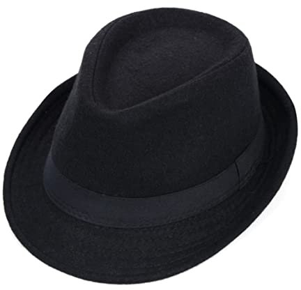 BEAHING Sombreros de trilby para hombre, sombrero de tweed inglés vintage sombrero de fieltro de fieltro sombrero de caballero vintage negro 56-58cm