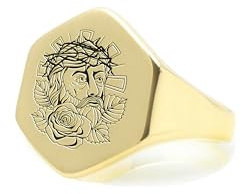 ANEMONE JEWELRY 14k Gold Jesus Siegelring - Chicano-Schmuck - Unisex-Ring - Sechseck Geformt Ring
