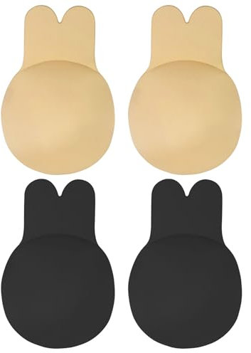 Baxcdyswe 2 Paia Reggiseno Push Up, Reggiseno Adesivo, Reggiseno Senza Spalline Riutilizzabile, Alza Seno Adesivo, Comodo Traspirante per Festa, Abiti a V Profonda (Beige + Nero)