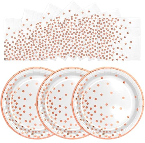 AHPYEUHK 50 Pack Paper Plates and Napkins - 25 * 7inch Party Dessert Plates & 25 * 6.5inch Napkins for Birthday, Baby Showers and Wedding Party Decorations (Rose Gold)