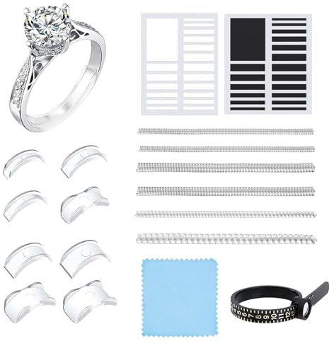 hautllaif 16 Pack Invisible Ring Size Adjuster,Ring Adjuster for Loose Rings,Ring Sizer Kit with 4 Styles,Includes 8 Silicone Guards,Spacer,and Polish Cloth