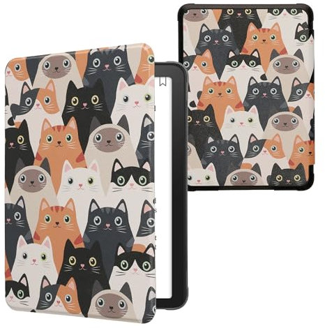 kwmobile Klapphülle kompatibel mit Amazon Kindle Paperwhite (2024)/Colorsoft Hülle - eReader Case - Katzen Orange Schwarz Weiß