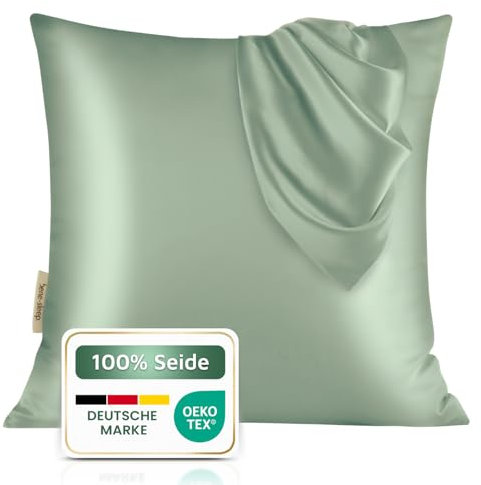 bene-sleep® Premium Seidenkissenbezug – 100 % Maulbeerseide 22 Momme | Oeko-TEX Zertifiziert* | Anti-Frizz & Faltenreduzierung | Kühlend, hypoallergen, hautfreundlich & luxuriös (Grün, 80x80 cm)