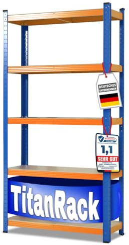 etm Schwerlastregale – Garage, Keller, Werkstatt - Steckregal, Lagerregal, Kellerregal - Hohe Traglast & Verstellbare Böden (Blau-Orange, 180 x 120 x 45 cm)